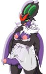  2018 anthro areola balls breasts clothed clothing dickgirl foreskin intersex looking_at_viewer mellonsoda nintendo nipples noivern partially_retracted_foreskin penis pok&eacute;mon pok&eacute;mon_(species) precum simple_background solo uncut video_games white_background 