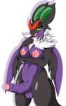  2018 anthro areola balls breasts dickgirl foreskin intersex looking_at_viewer mellonsoda navel nintendo nipples noivern partially_retracted_foreskin penis pok&eacute;mon pok&eacute;mon_(species) precum simple_background solo uncut video_games white_background 