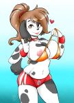  &lt;3 4_fingers anthro areola big_breasts bikini bikini_top biped black_ears black_eyebrows black_fur black_nose black_spots black_tail blue_background breasts brown_eyes brown_hair canine charlie_(duckdraw) clothed clothing collar dalmatian dog duckdraw ear_piercing eyebrows eyelashes female floppy_ears fur hair hi_res long_hair looking_at_viewer mammal multicolored_fur navel nipples piercing pink_areola pink_lips pink_nipples pointing ponytail short_tail shorts simple_background skimpy smile spots spotted_fur standing swimsuit two_tone_fur undressing white_fur wristband 