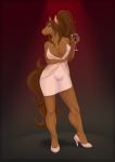  2018 5_fingers anthro big_breasts breasts brown_eyes brown_fur brown_hair clothing digital_media_(artwork) dress equine female fur hair horse mammal omesore simple_background solo standing 