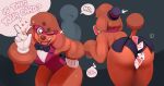 ambiguous_gender anthro arm_tuft backless_clothing bent_over big_butt bottomwear bow_tie breasts brown_body brown_eyes brown_fur butt canid canine canis card card_trick clothed clothing comic curled_hair dialogue diamonds_(suit) digital_media_(artwork) domestic_dog duo english_text eye_mask eyebrows faceless_character female front_view fur gloves grey_background grey_body hair hand_on_hip handwear hat headgear headwear heart_symbol hi_res holding_card holding_object humanoid kureto looking_at_viewer mademoiselle_(kureto) magic_wand magician makeup mammal markings mask mole_(marking) mole_under_eye multiple_angles object_between_cheeks object_in_ass one_eye_closed one_piece_suit open_mouth panties playing_card poodle raised_eyebrow rear_view simple_background smile smiling_at_viewer solo_focus speech_bubble starry_eyes suit_symbol suit_vest tail tail_tuft talking_to_viewer teeth text thick_thighs tongue top_hat topwear trick tuft underwear wink winking_at_viewer wrist_tuft
