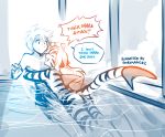  2018 anthro butt casual_nudity dialogue duo english_text eyes_closed featureless_crotch feline female flora_(twokinds) fur grin hi_res hug human keidran male male/female mammal monochrome nude partially_submerged simple_background sketch smile striped_fur stripes swimming swimming_pool text tiger tom_fischbach trace_legacy twokinds water webcomic wet white_background yelling 