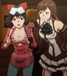  2girls akanesasu_shoujo black_hair blue_eyes breasts brown_hair cleavage long_hair multiple_girls red_eyes screencap stitched tagme third-party_edit tounaka_yuu tsuchimiya_asuka 