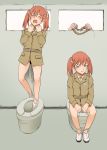  1girl artist_request asphyxiation bdsm original peeing peril red_hair restroom rope tagme toilet 