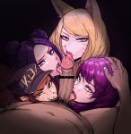  4girls ahri akali animal_ears bangs bar_censor baseball_cap blonde_hair blue_eyes blue_hair blue_lipstick brown_eyes brown_hair censored clothes_writing double_bun dripping evelynn eyeshadow fellatio fox_ears fox_girl frown hand_on_another's_head hat hetero high_ponytail idol k/da_(league_of_legends) k/da_ahri k/da_akali k/da_evelynn k/da_kai'sa kai'sa league_of_legends licking licking_penis lipstick long_hair looking_at_viewer makeup male_pubic_hair mascara md5_mismatch multiple_fellatio multiple_girls novelty_censor open_mouth oral penis pointless_censoring pubic_hair purple_hair purple_lipstick runny_makeup scofa scowl stray_pubic_hair sucking_testicles sweat swept_bangs tongue tongue_out whisker_markings yellow_eyes 