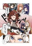  !? ... 6+girls :t ahoge animal_ears ascot asuka_(junerabitts) averting_eyes bare_shoulders black_ascot blonde_hair blue_eyes blue_hair braided_hair_rings breasts bright_pupils brown_hair cape cleavage commentary_request daring_tact_(umamusume) dark_blue_hair ear_covers ear_ornament emphasis_lines fur_trim gem gentildonna_(umamusume) gloves green_eyes green_gemstone hair_between_eyes hair_intakes horse_ears horse_girl light_brown_hair long_sleeves looking_at_viewer menacing_(jojo) multiple_girls orange_eyes orange_hair orfevre_(umamusume) pointing pout purple_hair red_cape red_eyes red_hair see-through see-through_cleavage single_ear_cover single_sidelock spoken_ellipsis still_in_love_(umamusume) translation_request umamusume v-shaped_eyebrows veil verxina_(umamusume) white_gloves white_hair win_variation_(umamusume) 