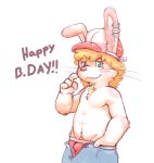  anthro body_hair bulge chest_hair facial_hair fur lagomorph lambent mammal pubes rabbit simple_background standing white_fur 