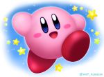  blush_stickers commentary_request gradient gradient_background highres kirby kirby_(series) looking_at_viewer ninjya_palette no_humans official_style open_mouth smile solo star twitter_username 