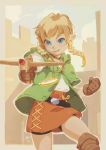  alkemanubis belt bike_shorts blonde_hair blue_eyes boots bow_(weapon) braid cloak crossbow gloves highres hood hood_down hooded_cloak jewelry linkle long_hair looking_at_viewer necklace open_mouth pointy_ears shorts shorts_under_skirt skirt solo the_legend_of_zelda thigh_boots thighhighs twin_braids weapon zelda_musou 