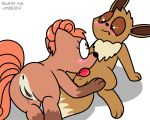  2018 5:4 anal animal_genitalia balls blush brown_fur canine digital_media_(artwork) duo eevee erection fellatio female feral fur male mammal multi_tail nintendo oral penis pok&eacute;mon pok&eacute;mon_(species) pokefound pussy sex simple_background tuft video_games vulpix 