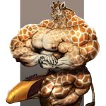  anthro bulge clothing giraffe half-erect humanoid_penis hyper hyper_muscles hyper_penis looking_at_viewer male mammal muscular muscular_male oldshep pecs penis penis_outline small_head solo standing underwear 