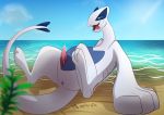  2018 anus beach blissful butt digital_media_(artwork) erection feral legendary_pok&eacute;mon looking_at_viewer lugia lying male naahva nintendo nude on_back penis pok&eacute;mon pok&eacute;mon_(species) precum presenting sea seaside sky solo sunny tongue video_games water wings 