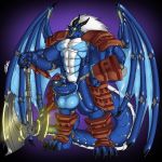  anthro armor axe balls big_balls big_penis cybernetics cyborg dragon erection facial_piercing glowing glowing_eyes hair horn humanoid_penis machine male melee_weapon muscular muscular_male nose_piercing penis piercing rhinoking septum_piercing solo standing weapon wings 