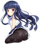  :o absurdres ass bangs black_legwear blue_hair blue_skirt blunt_bangs blush camisole commentary_request eyebrows_visible_through_hair frilled_skirt frills full_body highres idolmaster idolmaster_cinderella_girls long_hair looking_at_viewer looking_back no_shoes panties panties_under_pantyhose pantyhose parted_lips red_eyes sajou_yukimi seiza shizukawashi_sumi simple_background sitting skirt soles solo thighband_pantyhose underwear very_long_hair white_background white_camisole 