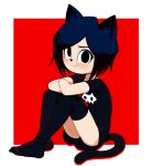  animal_humanoid black_hair breasts cat_humanoid clothed clothing digital_media_(artwork) dress feline female gaturo hair hi_res humanoid light_skin long_socks looking_at_viewer mammal marie_(gaturo) pose short_hair simple_background sitting smile solo 