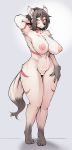  2018 areola black_fur black_hair breasts brown_eyes canine censored female fur hair hand_behind_head hand_on_thigh hi_res looking_at_viewer mammal navel nipples nude pussy simple_background sindoll solo standing voluptuous white_background white_fur 