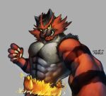  2018 abs anthro biceps black_fur claws digital_media_(artwork) fur hi_res incineroar male mammal muscular muscular_male nintendo pecs pok&eacute;mon pok&eacute;mon_(species) red_fur teeth video_games wolfmalro 