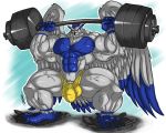  anthro avian bulge clothing exercise hyper hyper_muscles male muscular muscular_male pubes rhinoking solo standing underwear veiny_muscles weightlifting workout 