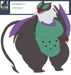  &lt;3 apron banette bat big_breasts big_ears big_tail breasts claws cleavage clothed clothing dragon english_text eyelashes female fur mammal mature_female mega_banette mega_evolution nintendo noivern overweight pok&eacute;mon pok&eacute;mon_(species) rakashama text thick_thighs video_games white_fur wide_hips wings 