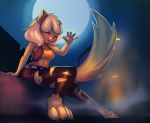  4_toes anthro breasts canine claws clothed clothing digital_media_(artwork) dog eyes_closed female fog hair looking_at_viewer mammal moon moonway sitting smile solo toes torn_clothing 