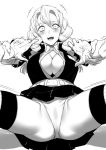  blush breasts breasts_apart greyscale kanroji_matsuri kimetsu_no_yaiba mole mole_under_eye monochrome no_bra open_clothes open_shirt panties pantyshot pleated_skirt skirt spread_legs sugarbeat surprised twintails underwear upskirt 