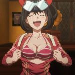  1girl akanesasu_shoujo black_hair breasts cleavage red_eyes screencap stitched tagme third-party_edit tsuchimiya_asuka 