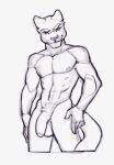  anthro balls feline flaccid humanoid_penis looking_at_viewer male mammal monochrome nipples nude penis sketch smile solo spefides standing uncut 