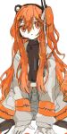  1girl :o a.i._voice adachi_rei alternate_hair_length alternate_hairstyle belt black_hairband black_pantyhose black_shirt double-parted_bangs ebi834 gloves hair_between_eyes hair_ribbon hairband headlamp jacket long_bangs long_hair long_sleeves one_side_up open_clothes open_jacket open_mouth orange_belt orange_eyes orange_hair pantyhose radio_antenna ribbon shirt simple_background sitting solo turtleneck turtleneck_shirt utau very_long_hair white_background white_gloves white_jacket white_ribbon 