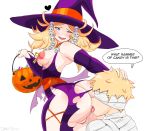  anus blindfold blonde_hair blue_eyes blush breasts eudes_(fire_emblem) fire_emblem fire_emblem:_kakusei halloween hat incest iron-0xide liz_(fire_emblem) looking_back mother_and_son nintendo nipple_piercing nipple_rings piercing pussy small_breasts witch_hat 