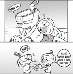  &lt;3 after_sex animate_inanimate blush brother brothers clenched_teeth clothed clothing comic cum cum_on_clothing cup cuphead_(character) cuphead_(game) dialogue duo embarrassed english_text eyes_closed gloves half-closed_eyes humanoid humanoid_on_humanoid incest lying male male/male mugman not_furry object_head on_side open_mouth sibling speech_bubble teeth text toxic-boner video_games 