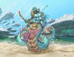  armor beach big_breasts breasts female long_tongue melee_weapon multi_breast naga plasmidhentai polearm reptile scalie seaside snake solo sword tongue trident unconvincing_armor weapon 