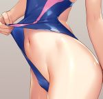  blue_swimsuit close-up competition_swimsuit cowboy_shot lifted_by_self love_live! love_live!_sunshine!! lower_body mignon navel one-piece_swimsuit shiny shiny_skin simple_background solo swimsuit swimsuit_lift watanabe_you 