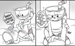  &lt;3 anal anal_penetration animate_inanimate anvil_position bed blush bottomless brother brothers clothed clothed_sex clothing comic cup cuphead_(character) cuphead_(game) duo eyes_closed first_person_view gloves half-closed_eyes humanoid humanoid_on_humanoid humanoid_penis incest kneeling leg_grab legs_up legwear looking_down lying male male/male male_penetrating male_pov moan mugman not_furry object_head on_back on_bed open_pants penetration penis precum sex shorts sibling socks speech_bubble toxic-boner video_games 