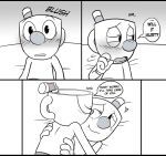  &lt;3 ? animate_inanimate bed blush brother brothers clothed clothing comic cup cuphead_(character) cuphead_(game) dialogue duo english_text gloves humanoid humanoid_on_humanoid imminent_sex incest kissing lying male male/male mugman not_furry object_head on_back on_bed one_eye_closed scared sibling smile speech_bubble text torso_grab toxic-boner video_games 