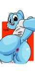  2018 anthro anus balls blue_fur breasts butt cartoon_network cat clothing feline female fur looking_at_viewer mammal nicole_watterson nipples nude open_mouth paylode pussy simple_background smile solo the_amazing_world_of_gumball 