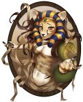  2018 5_fingers anthro black_nose breasts brown_eyes cat chest_wraps digital_media_(artwork) duo egyptian eyelashes feline female feral mammal midriff navel reptile scalie smile snake standing wraps yasmil 