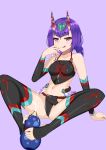  :q bangs bare_shoulders barefoot black_panties blush breasts collarbone detached_sleeves dudou eyebrows_visible_through_hair fate/grand_order fate_(series) fundoshi gourd headpiece heart horns iseshi9167 japanese_clothes looking_at_viewer medium_breasts navel oni oni_horns panties purple_eyes purple_hair sexually_suggestive short_hair shuten_douji_(fate/grand_order) shuten_douji_(halloween)_(fate) sitting smile solo spread_legs stirrup_legwear thighhighs toeless_legwear tongue tongue_out underwear 