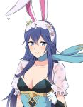  animal_ears blue_eyes blue_hair blush breasts bunny_ears choker cleavage collarbone fake_animal_ears fire_emblem fire_emblem:_kakusei gloves hair_between_eyes long_hair looking_at_viewer lucina medium_breasts mejiro short_sleeves simple_background smile solo upper_body very_long_hair white_background white_gloves 