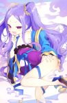  :d armpits ass bare_shoulders bow chinese_clothes commentary_request dress dress_lift eyeliner fang fate/grand_order fate_(series) hand_on_own_face hanfu highres kirie_nozomi leg_lift legs long_hair long_sleeves makeup naughty_face no_panties off_shoulder open_mouth pelvic_curtain purple_dress purple_eyes purple_hair revision sash scrunchie shawl shoes smile solo twintails very_long_hair wide_sleeves wu_zetian_(fate/grand_order) yellow_scrunchie 