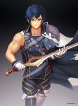  armor blue_eyes blue_hair cape falchion_(fire_emblem) fire_emblem fire_emblem:_kakusei gloves hybridmink krom looking_at_viewer male_focus nintendo robe short_hair simple_background solo super_smash_bros. super_smash_bros._ultimate weapon 
