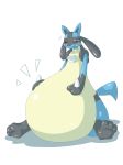  2015 ambiguous_gender belly big_belly blush dlrowdog lucario nintendo overweight pink_eyes pok&eacute;mon pok&eacute;mon_(species) simple_background solo tongue tongue_out video_games white_background 