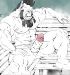  2018 5_fingers abs balls beard blizzard_entertainment blush braided_beard circumcised circumcision_scar dragmire erection facial_hair feet hair humanoid humanoid_penis long_hair male mohawk muscular muscular_male not_furry nude orc pecs penis pointy_ears ponytail pose precum pubes sauna signature simple_background solo steam sweat tired tusks video_games warcraft 