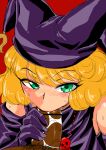  1girl blonde_hair charlotte_(seiken_densetsu_3) dark_skin dark_skinned_male elbow_gloves evil_shaman eyebrows eyebrows_visible_through_hair fellatio gloves green_eyes jester_hat oral penis seiken_densetsu seiken_densetsu_3 skull_necklace square_enix 