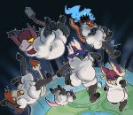 ambiguous_gender anthro audino bovid caprine character_request clothing generation_1_pokemon generation_2_pokemon generation_4_pokemon generation_5_pokemon generation_8_pokemon group hi_res infernape kanpekina latex male mammal meek_(wiprogress) nintendo pokemon pokemon_(species) prince_chance_(king_chance) sheep slowbro smeargle suit toxtricity wiprogress zeke_(wiprogress)