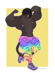  anthro bulge clothed clothing duly_noted feline flexing footwear hair hair_over_eye male mammal muscular muscular_male pecs shoes smile solo tongue tongue_out topless 