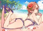  alternate_hairstyle ass bandeau bare_legs beach bikini breasts brown_eyes brown_hair commentary_request day dsmile flower frilled_bikini frills from_side hair_flower hair_ornament high_heels looking_at_viewer low_twintails lying misaka_mikoto on_stomach outdoors petals platform_footwear platform_heels purple_bikini sandals short_twintails side-tie_bikini sideboob sketch small_breasts solo striped swimsuit to_aru_majutsu_no_index twintails vertical-striped_bikini vertical_stripes work_in_progress 