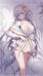  bare_shoulders breasts brown_eyes cleavage feathers hair_feathers hair_ornament hair_over_one_eye light_smile long_hair looking_at_viewer medium_breasts original rinmmo silver_hair simple_background solo standing sword thighs very_long_hair weapon wet wet_clothes 