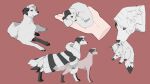  absurdres animal animal_focus animalization coat commentary_request cub divus_crewel dog full_body fur_coat highres in_palm jack_howl mouth_hold multiple_views no_humans raccoonlot red_background short_hair simple_background sleeping twisted_wonderland white_hair wolf 