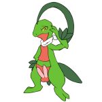  erection exotichu grovyle male multi_penis nintendo penis pink_penis pok&eacute;mon pok&eacute;mon_(species) scarf simple_background solo standing video_games white_background 