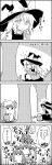  arm_up basket bow carrying clone coin comic commentary_request crescent greyscale hair_between_eyes hair_bow hat hat_bow hat_ribbon highres infinite_1up jumping kirisame_marisa long_hair mario_(series) mob_cap monochrome mushroom patchouli_knowledge ribbon smile squatting tani_takeshi touhou translation_request tree very_long_hair witch_hat yukkuri_shiteitte_ne 